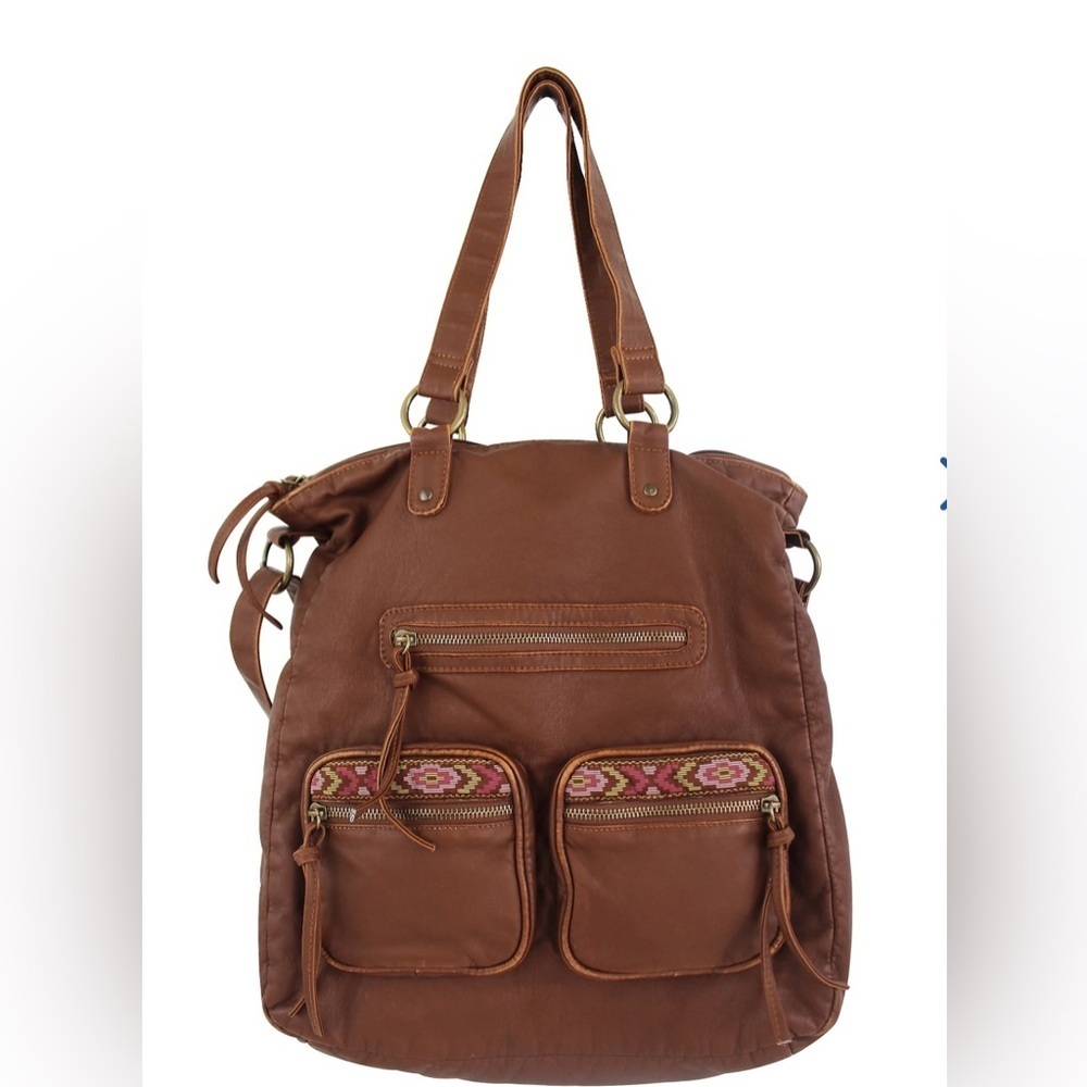 BNWT Office Depot Brand PVC Washed Tote Backpack School Cognac